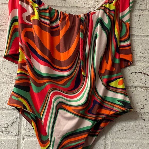 Misguided Orange bodysuit marble print Plus Curvy 14 NWT - Picture 9 of 13